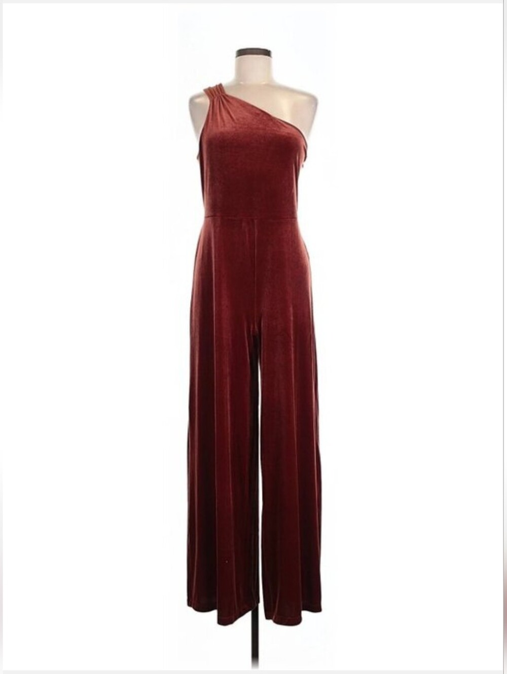 Banana Republic Wide Leg Large One-Shoulder Velvet Jumpsuit in Spiced Rum